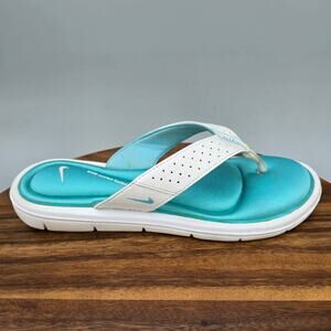 Nike Comfort Footbed Sandals Women's 10 White Blue Thong Slip On Comfort Shoes